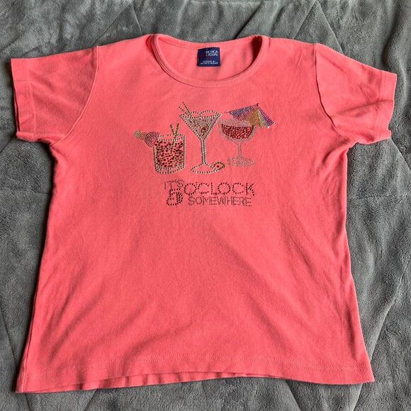 Vintage Y2K “it’s 5 o’clock somewhere” rhinestone bedazzled cotton tshirt medium - Picture 1 of 8